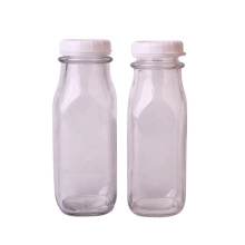 clear color empty 360ml 12oz milk juice glass bottle with white press pull cap